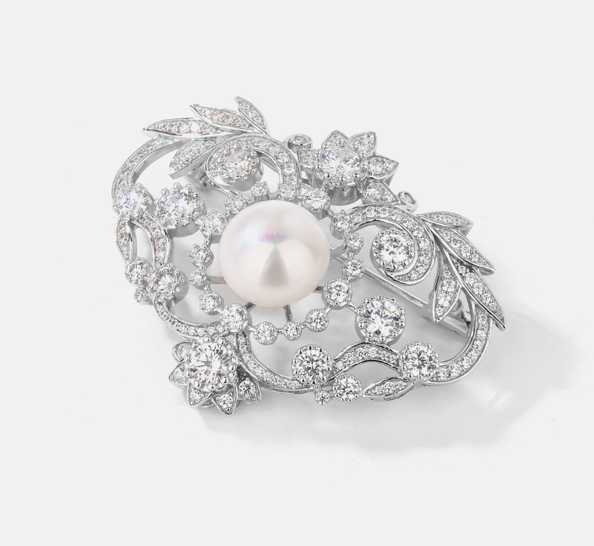 Love Pearl Diamond Brooch Silver Necklace Pendant Dual Purpose Corsage