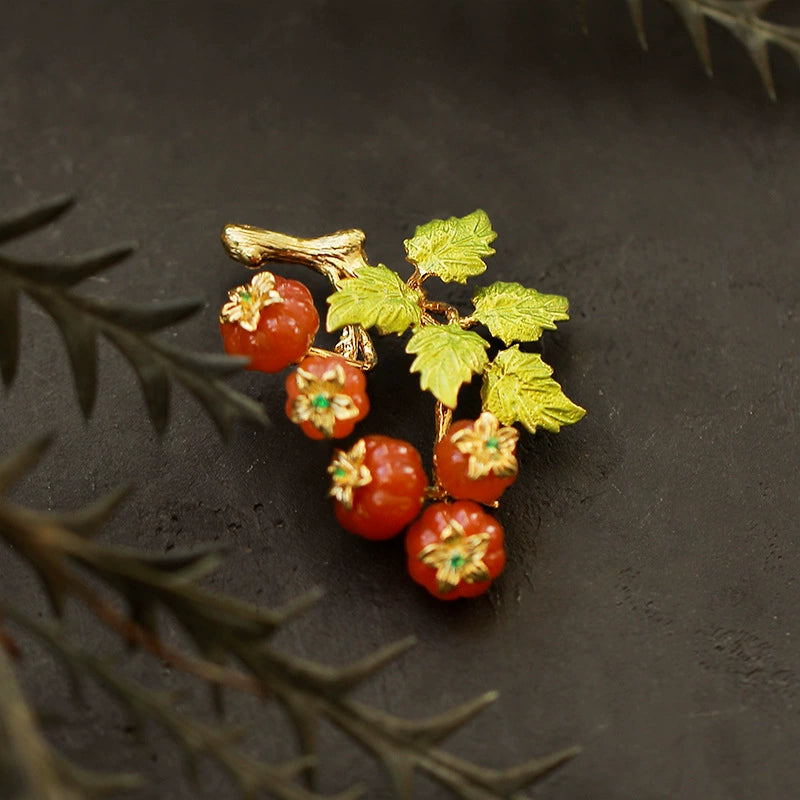 Orange Lantern Fruit Brooch Green Leaf Flower Corsage