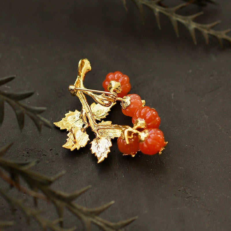 Orange Lantern Fruit Brooch Green Leaf Flower Corsage