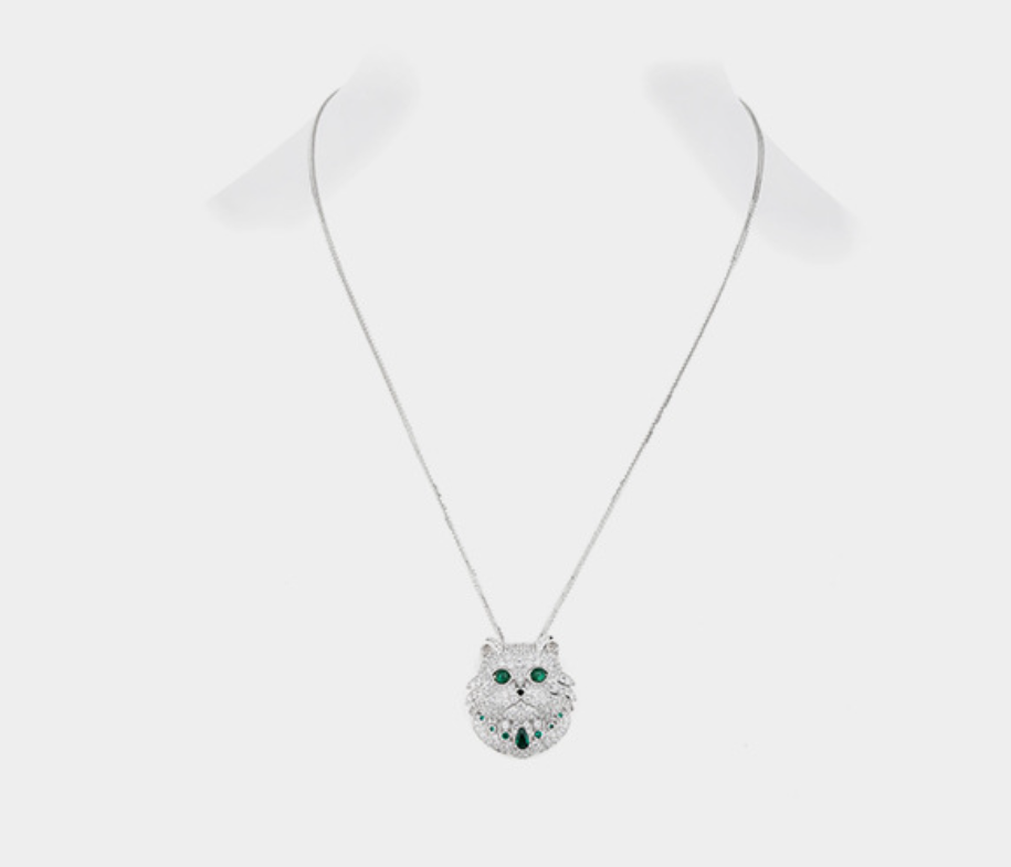 Owl Diamond Necklace White Gold Sterling Silver Premium
