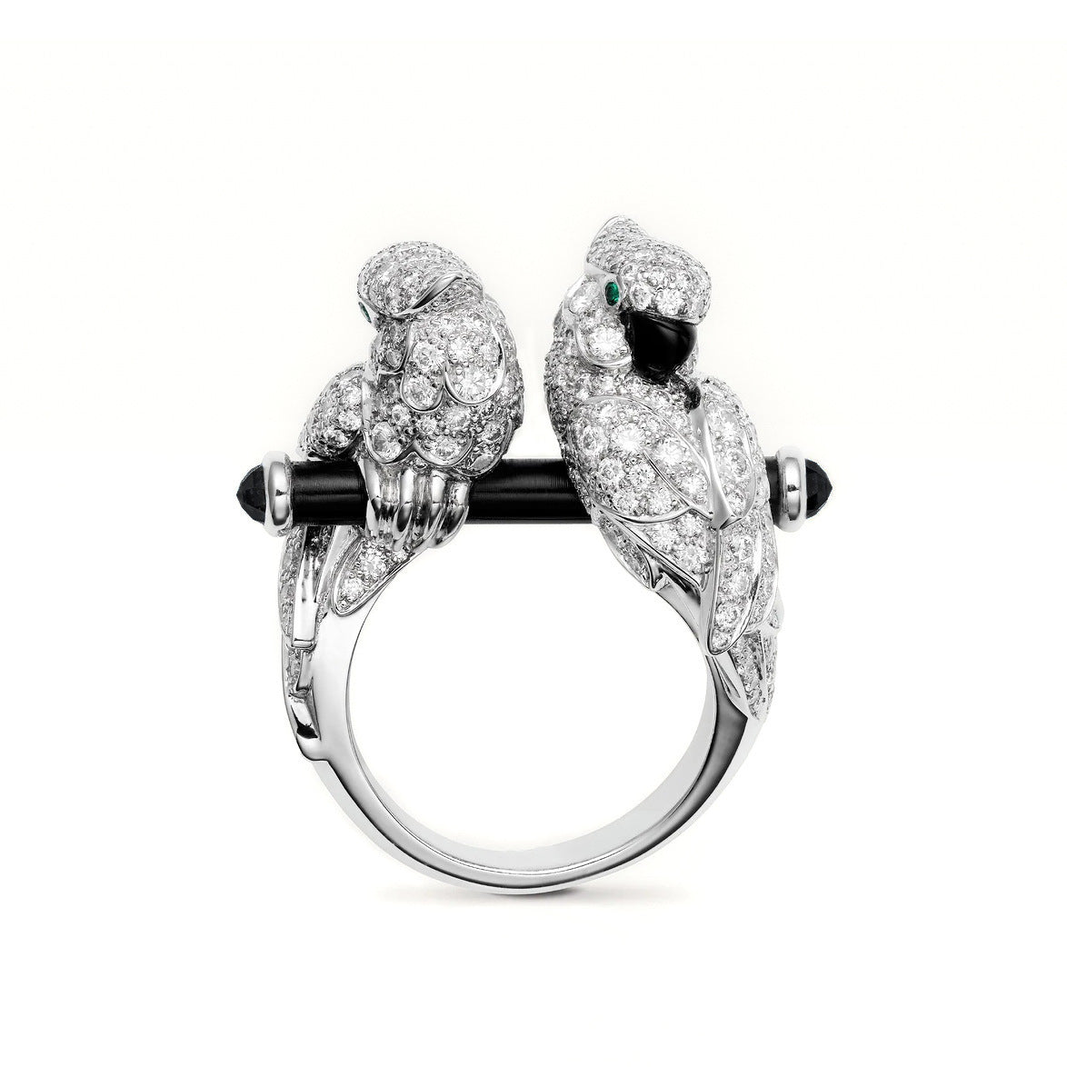 High Carbon Diamond Enamel Parrot Double Head Love Bird Ring