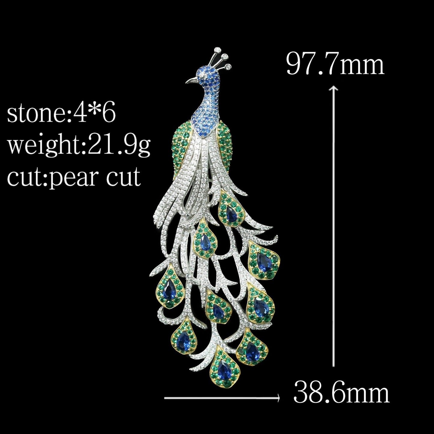 Royal Blue Bird's Feather Realm Peacock Brooch Pendant Dual Purpose