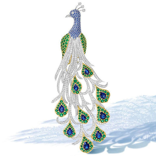 Royal Blue Bird's Feather Realm Peacock Brooch Pendant Dual Purpose