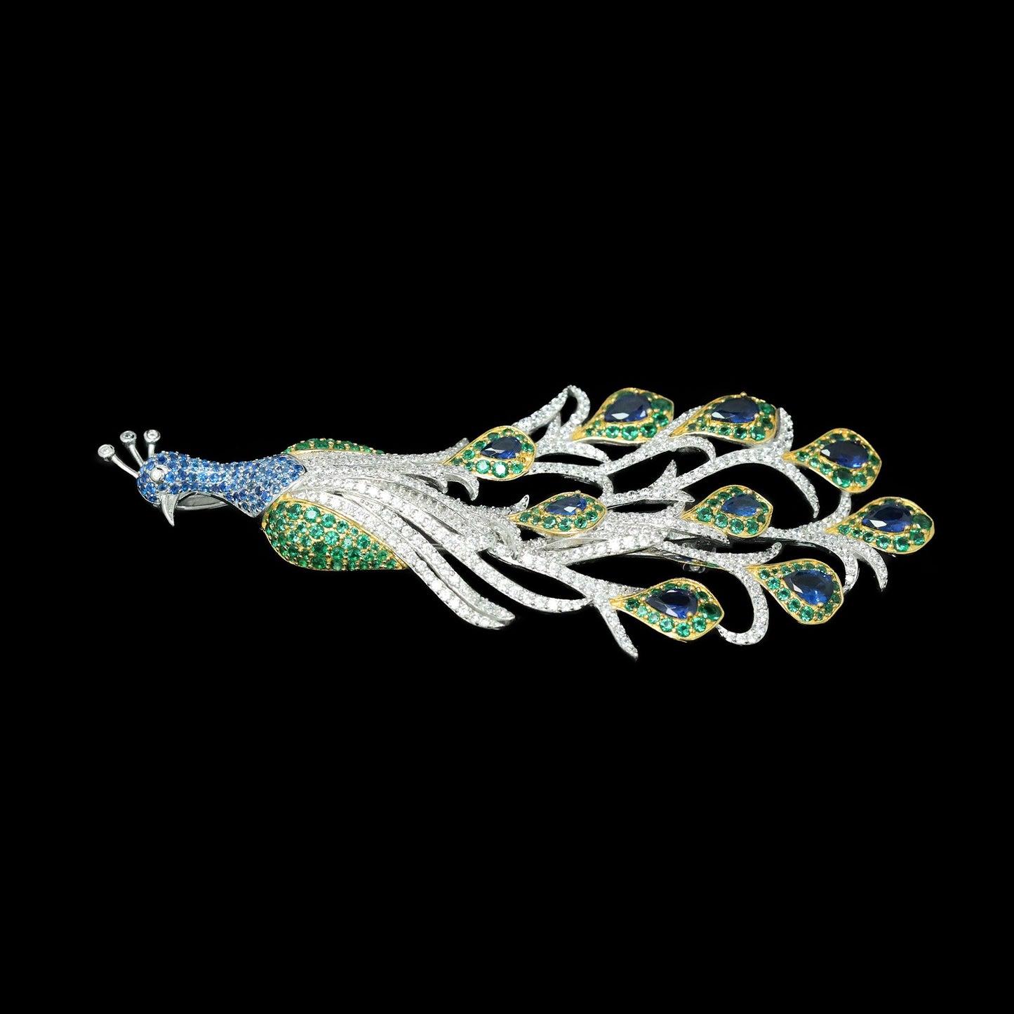 Royal Blue Bird's Feather Realm Peacock Brooch Pendant Dual Purpose