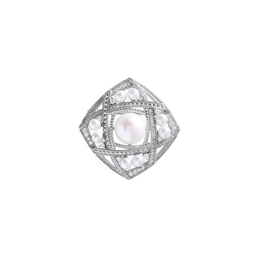 Diamond and lace pearl brooch with natural freshwater pearl corsage