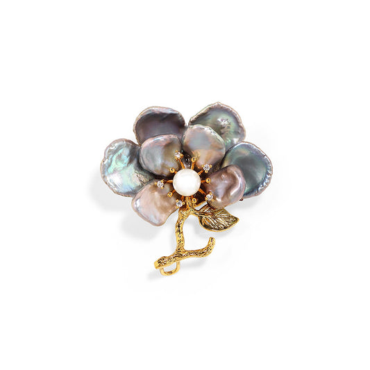 Pearl eight-leaf flower with diamonds brooch simple enamel corsage