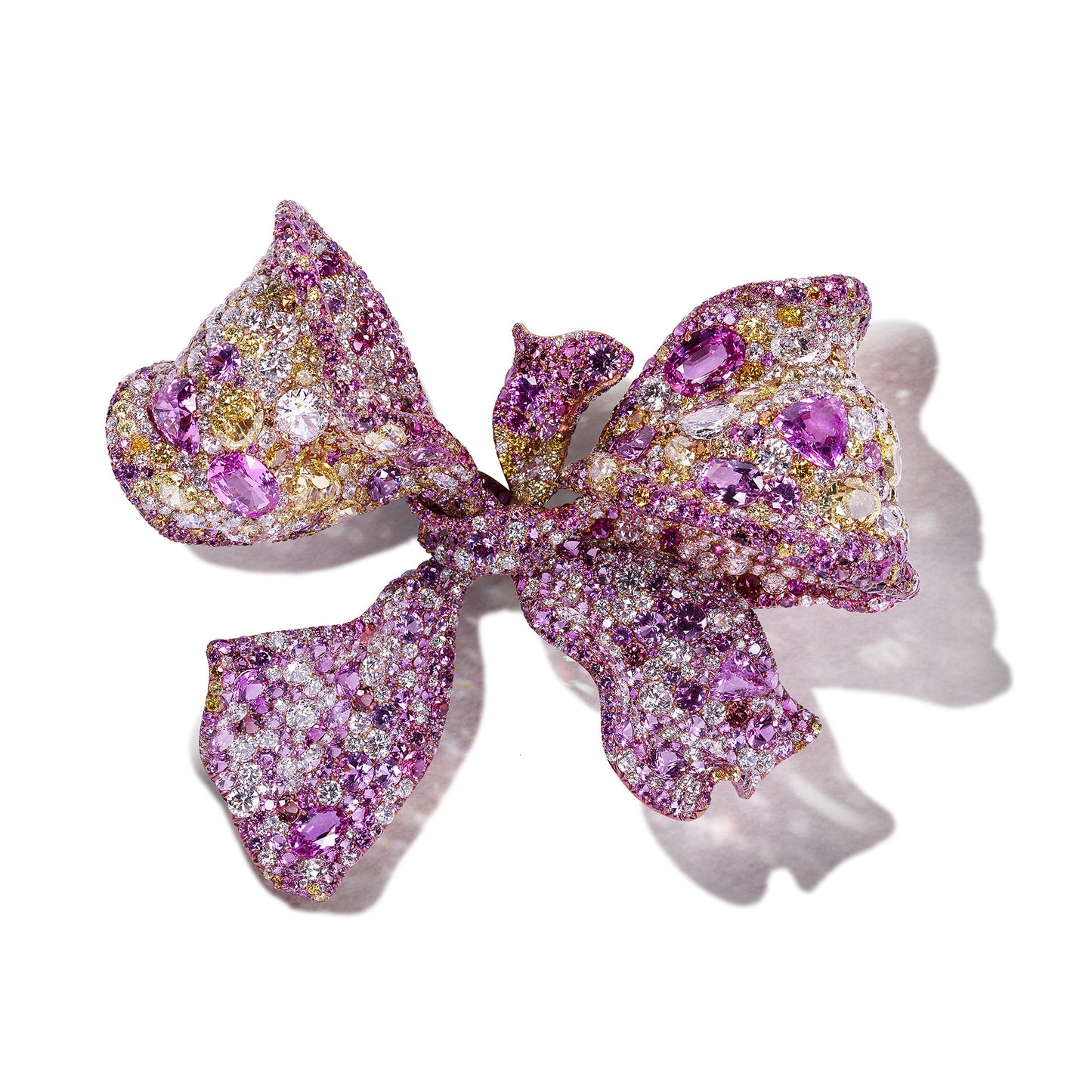 Pink Sapphire Cindychao Ribbon High Carbon Diamond Brooch