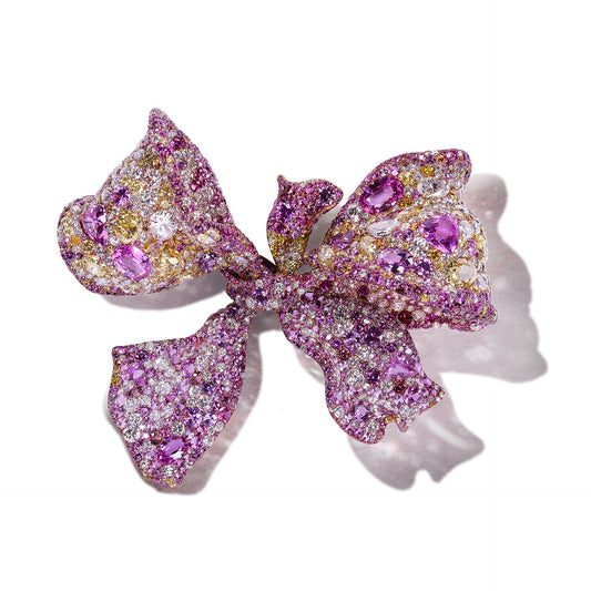Pink Sapphire Cindychao Ribbon High Carbon Diamond Brooch