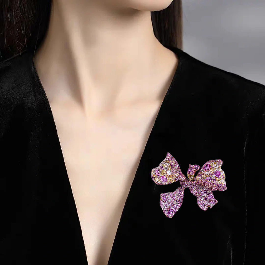 Pink Sapphire Cindychao Ribbon High Carbon Diamond Brooch