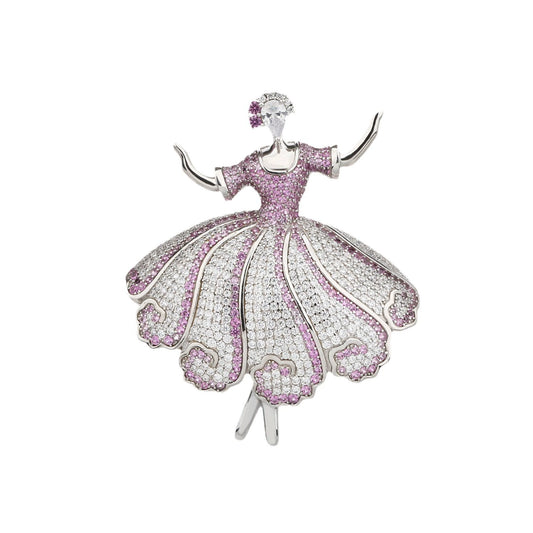 Pink Dancing Girl Diamond Brooch Necklace Pendant Dual Purpose Corsage