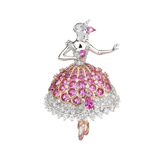 Dancing Girl Diamond Brooch Rose Necklace Pendant Dual Purpose Corsage
