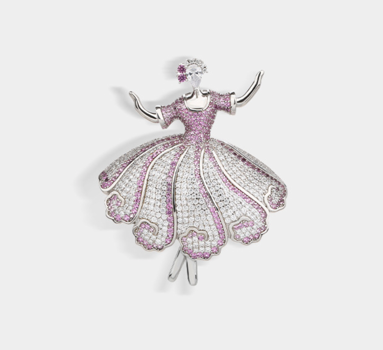 Pink Dancing Girl Diamond Brooch Necklace Pendant Dual Purpose Corsage