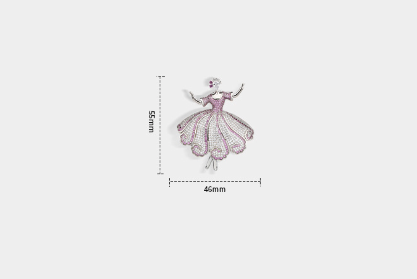 Pink Dancing Girl Diamond Brooch Necklace Pendant Dual Purpose Corsage