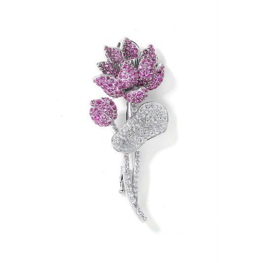 Pouring Lotus Diamond Brooch Pink Necklace Dual Purpose Corsage