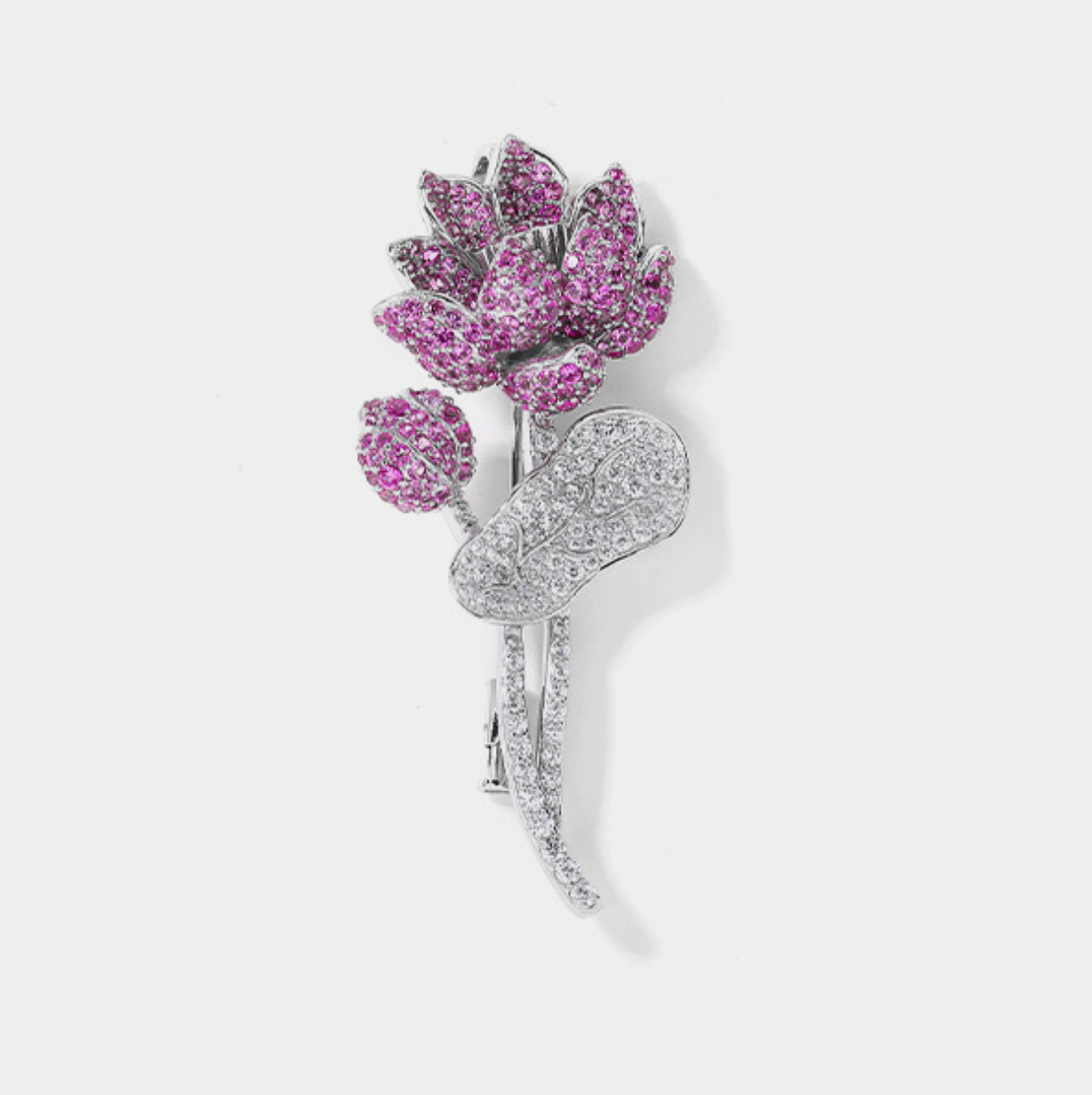 Pouring Lotus Diamond Brooch Pink Necklace Dual Purpose Corsage