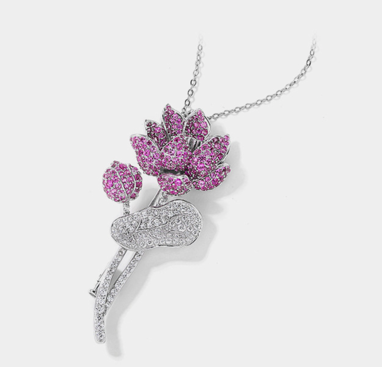 Pouring Lotus Diamond Brooch Pink Necklace Dual Purpose Corsage