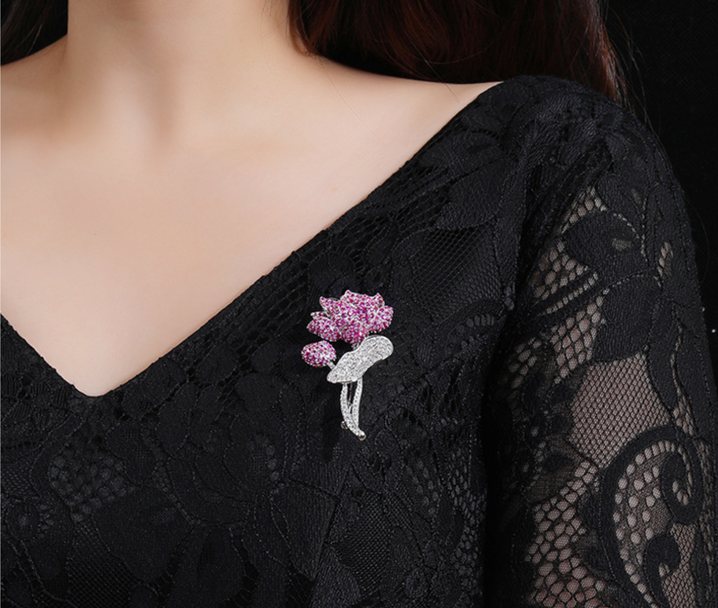 Pouring Lotus Diamond Brooch Pink Necklace Dual Purpose Corsage