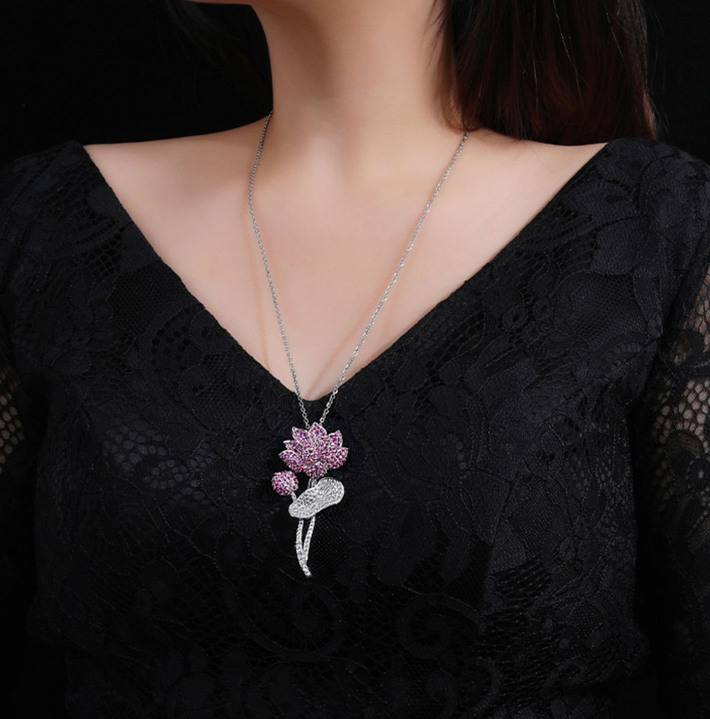 Pouring Lotus Diamond Brooch Pink Necklace Dual Purpose Corsage