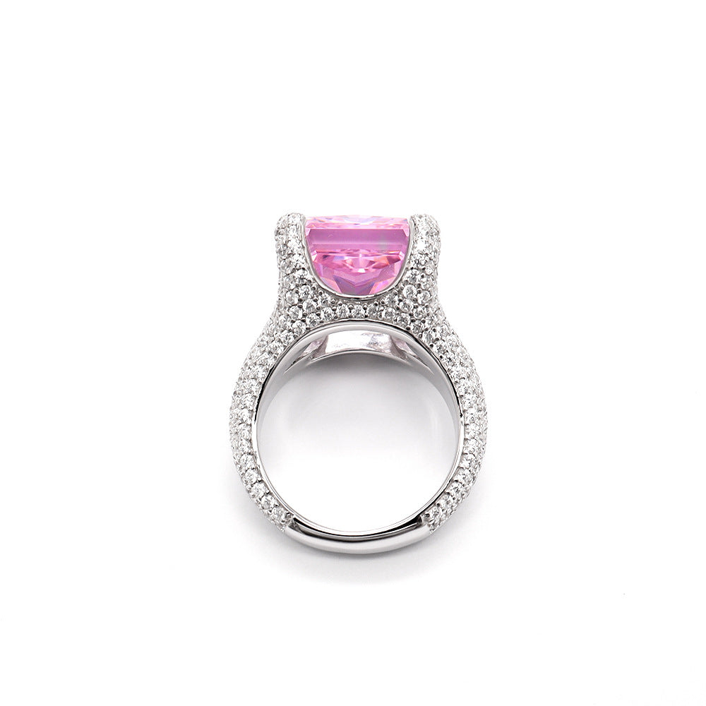 Brilliant Pink Ice Flower Cut High Carbon Diamond Ring