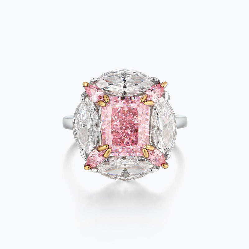 Bubblegum Ice Cut Fancy Color Powder High Carbon Diamond Ring