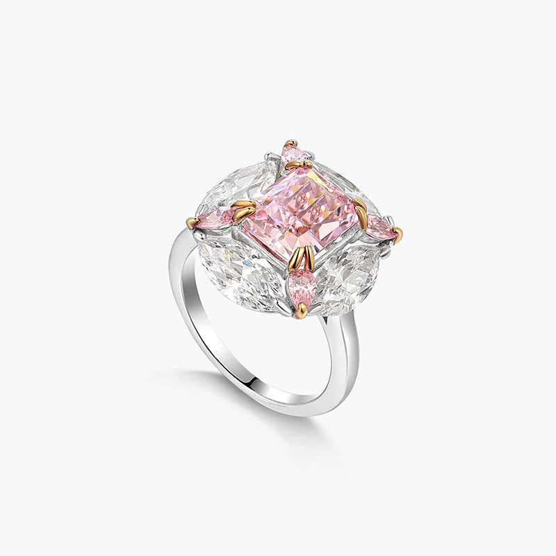 Bubblegum Ice Cut Fancy Color Powder High Carbon Diamond Ring