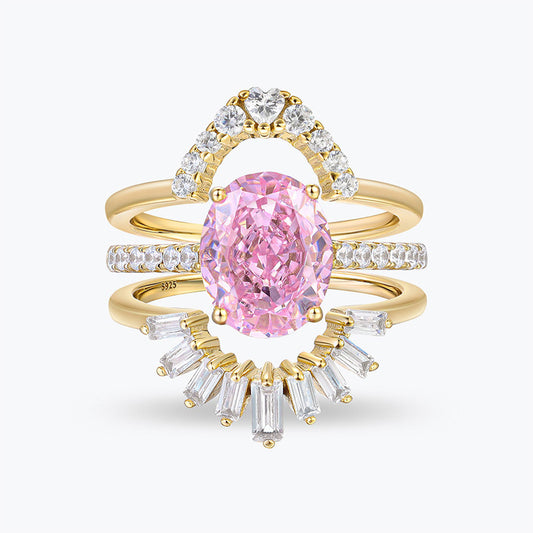 Gold-plated Fancy Color Powder Egg-shaped Ring