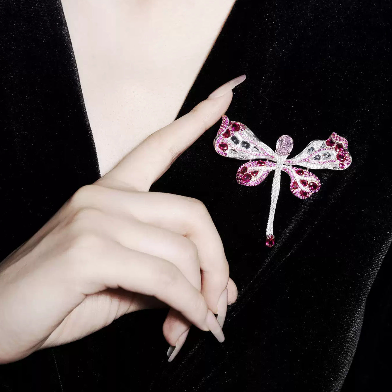 High Carbon Diamond Pigeon Blood Red Cindychao Pink Dragonfly Brooch