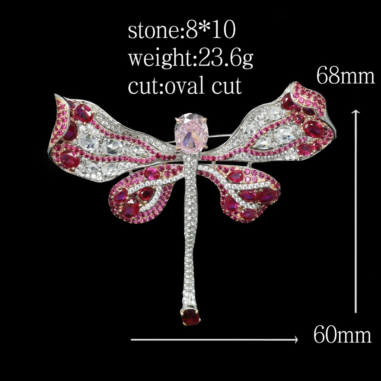 High Carbon Diamond Pigeon Blood Red Cindychao Pink Dragonfly Brooch