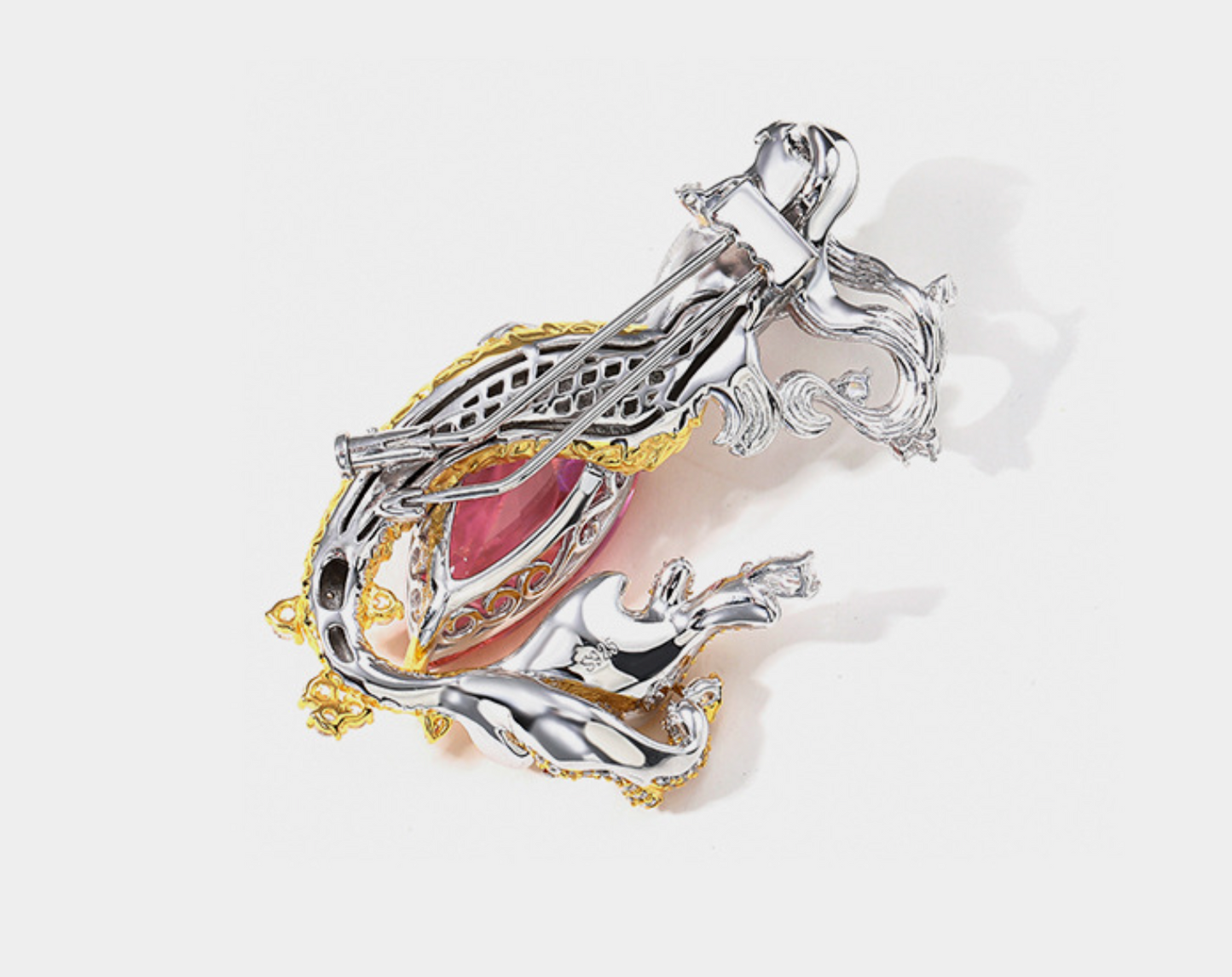 Pink Gold Mermaid Diamond Brooch Peplum Necklace Pendant