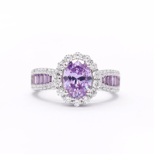 Purple Gemstone and Zirconia Ring
