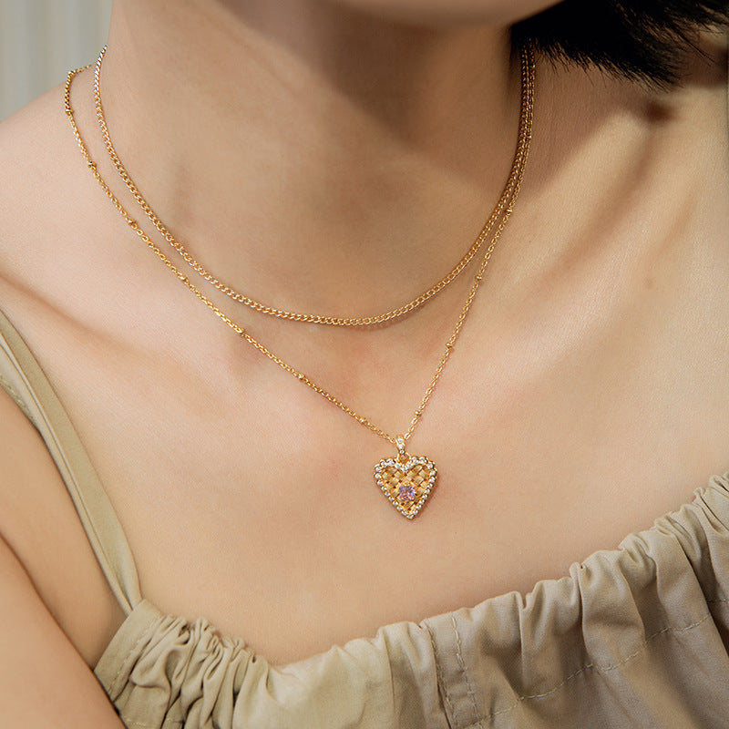 Wheat heart colored zirconia necklace