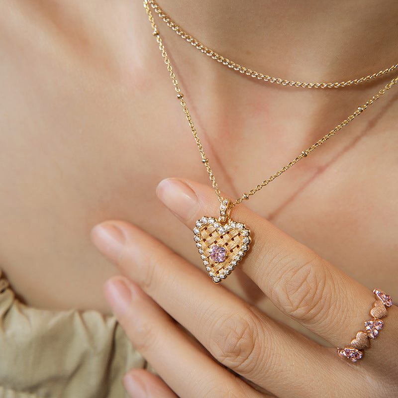 Ears of Wheat Love Silver Plated Zirconia Brushed Braided Collarbone Necklace