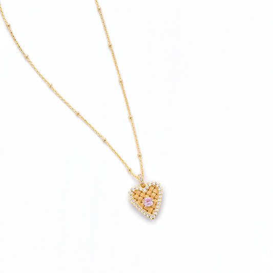 Ears of Wheat Love Silver Plated Zirconia Brushed Braided Collarbone Necklace