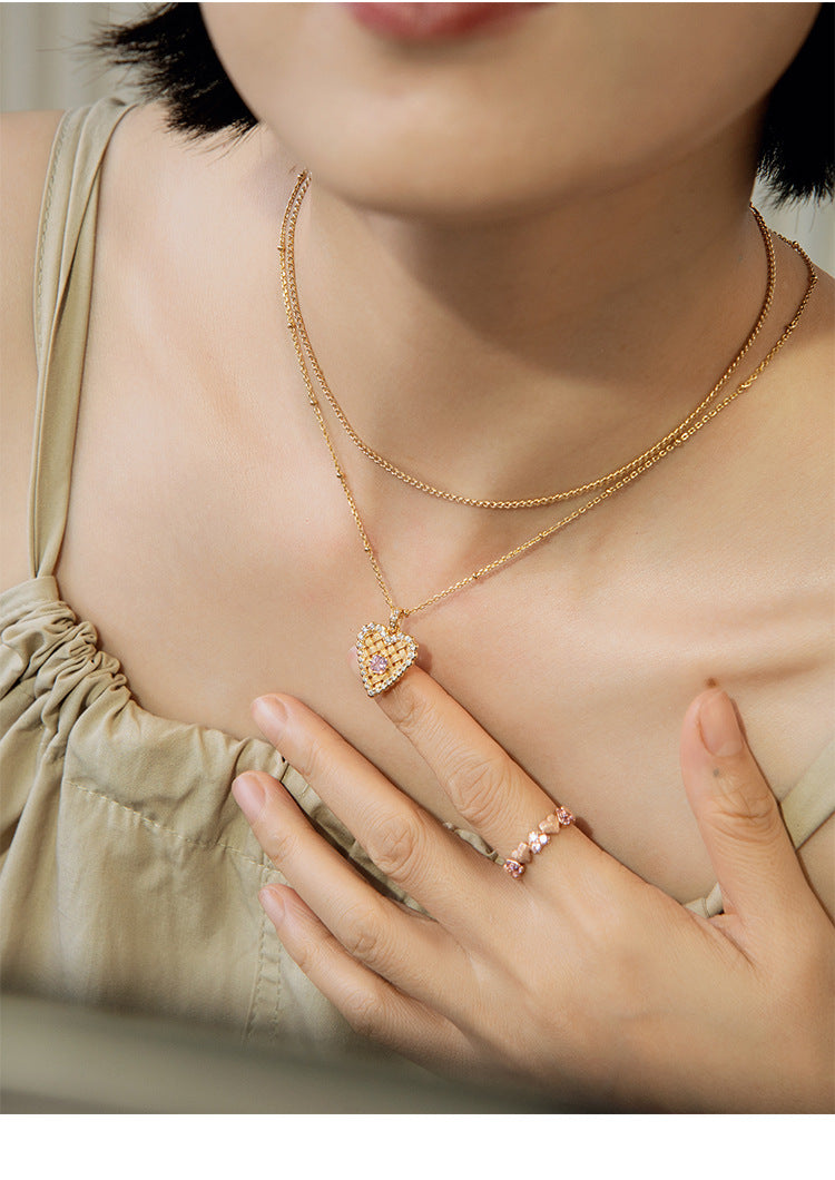 Ears of Wheat Love Silver Plated Zirconia Brushed Braided Collarbone Necklace