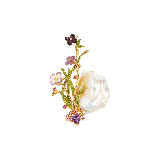 Orchid Vintage Temperament Amethyst Zirconia Pearl Brooch