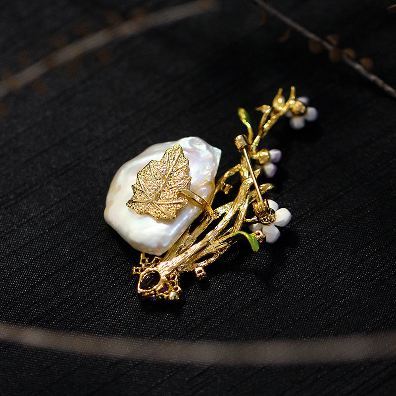 Orchid Vintage Temperament Amethyst Zirconia Pearl Brooch