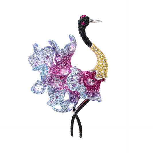Crane Dance Diamond Brooch Silver and Gold Plated with Diamonds Corsage