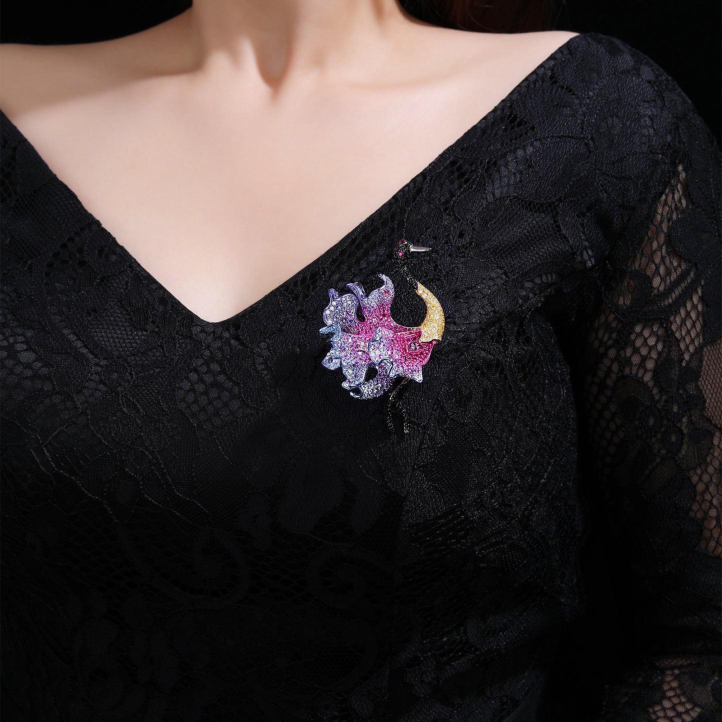 Crane Dance Diamond Brooch Silver and Gold Plated with Diamonds Corsage