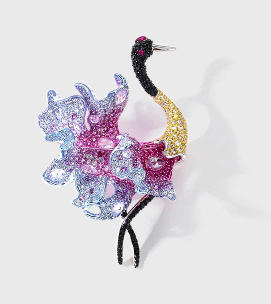 Crane Dance Diamond Brooch Silver and Gold Plated with Diamonds Corsage