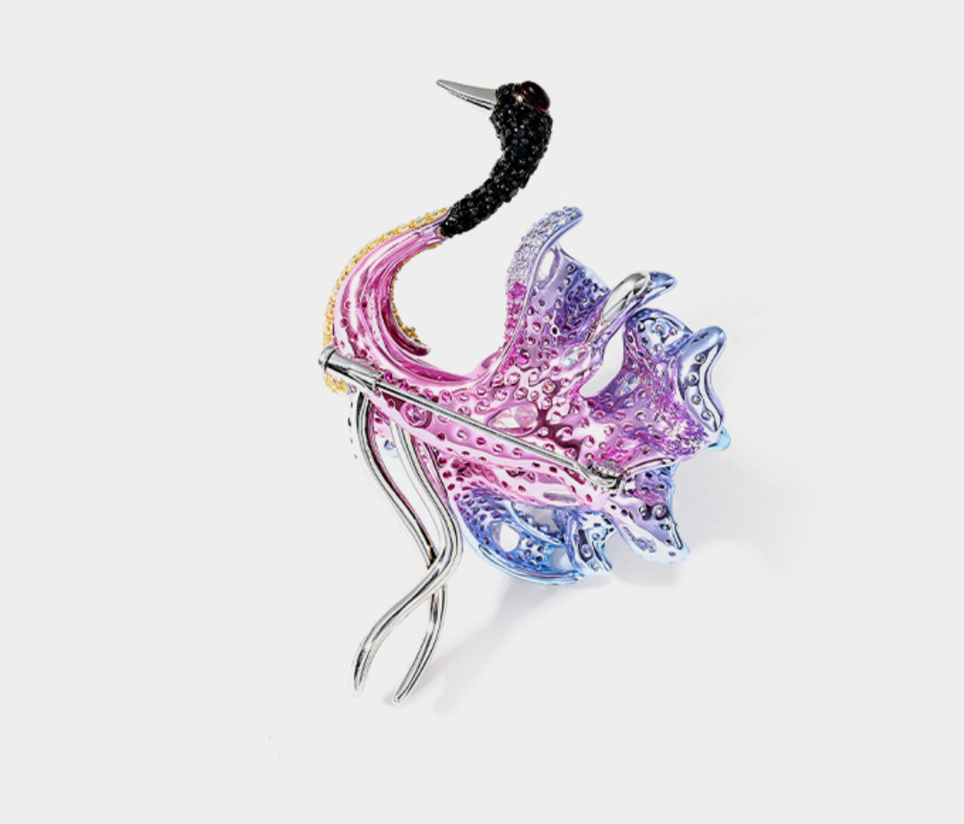 Crane Dance Diamond Brooch Silver and Gold Plated with Diamonds Corsage
