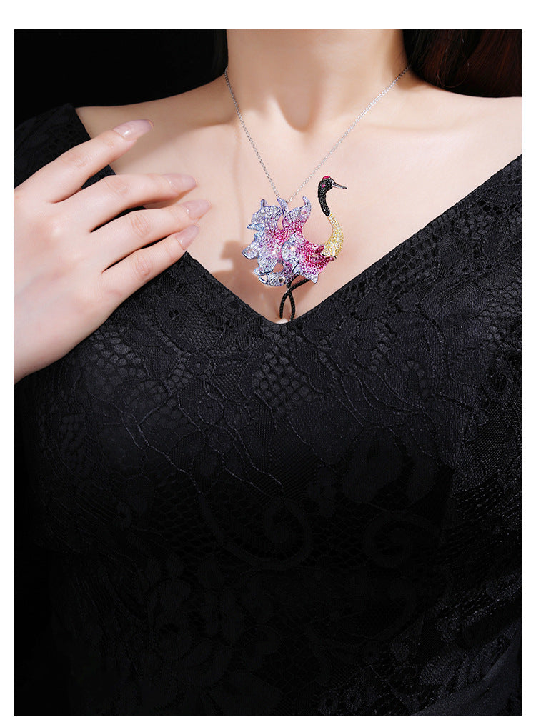 Crane Dance Diamond Brooch Silver and Gold Plated with Diamonds Corsage