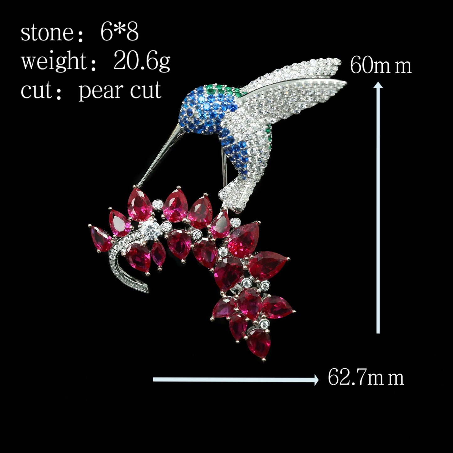 Animal High Bead Hummingbird Ruby and Diamond Brooch