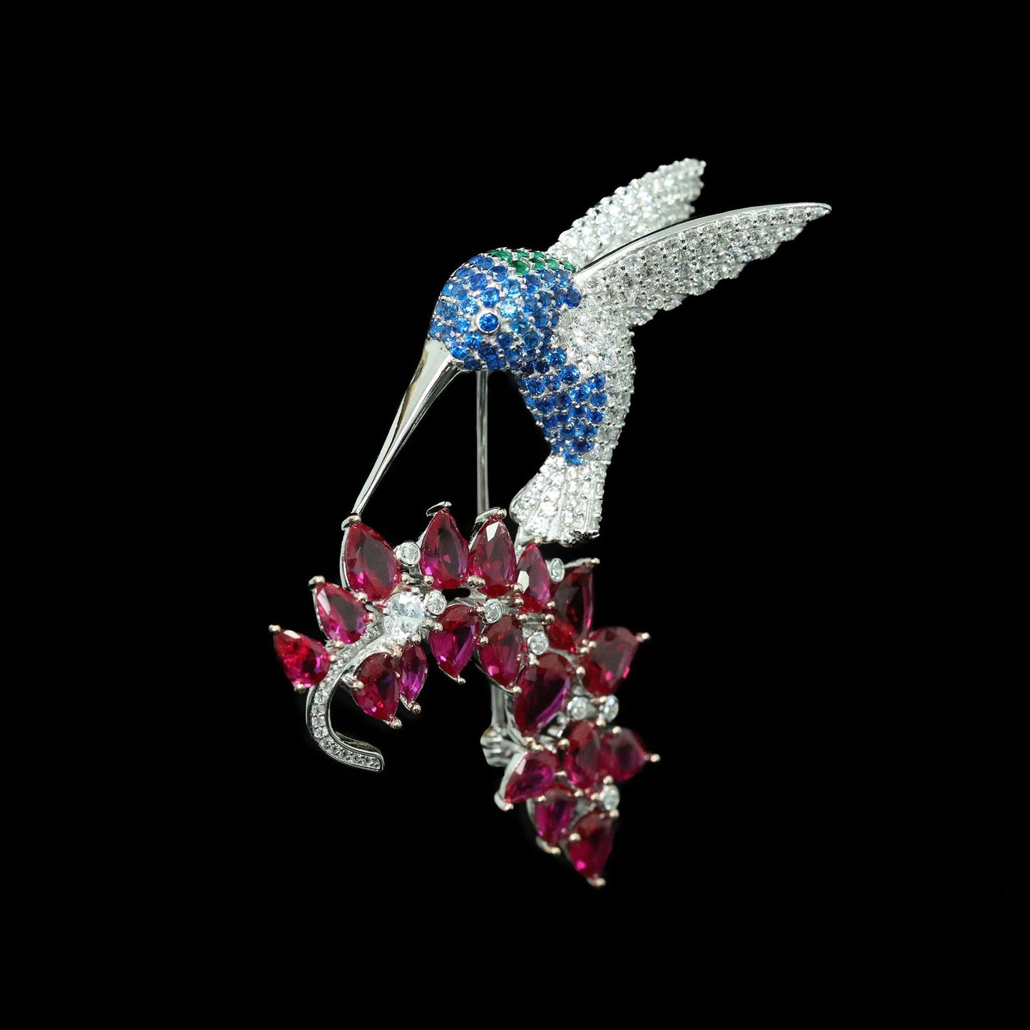 Animal High Bead Hummingbird Ruby and Diamond Brooch