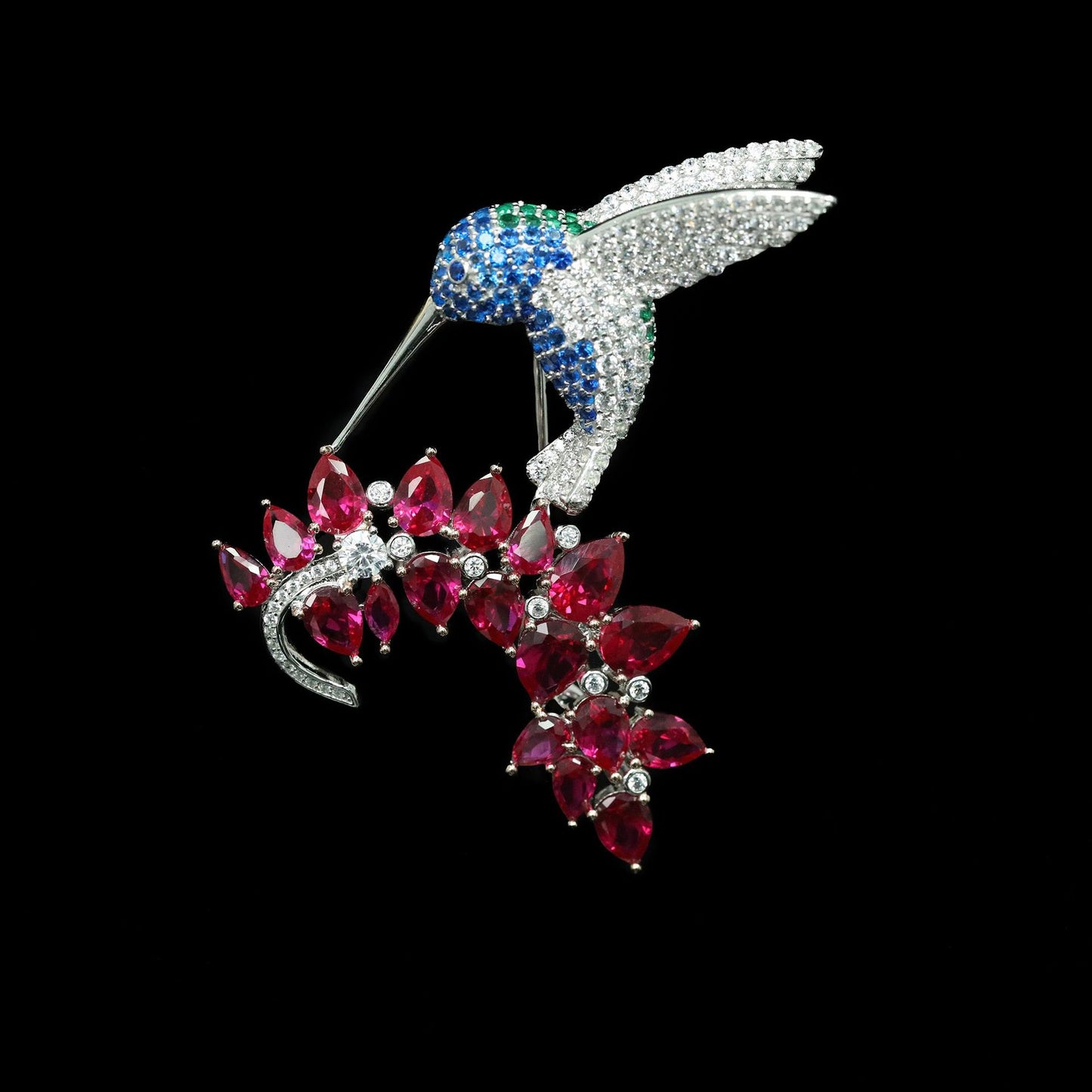 Animal High Bead Hummingbird Ruby and Diamond Brooch