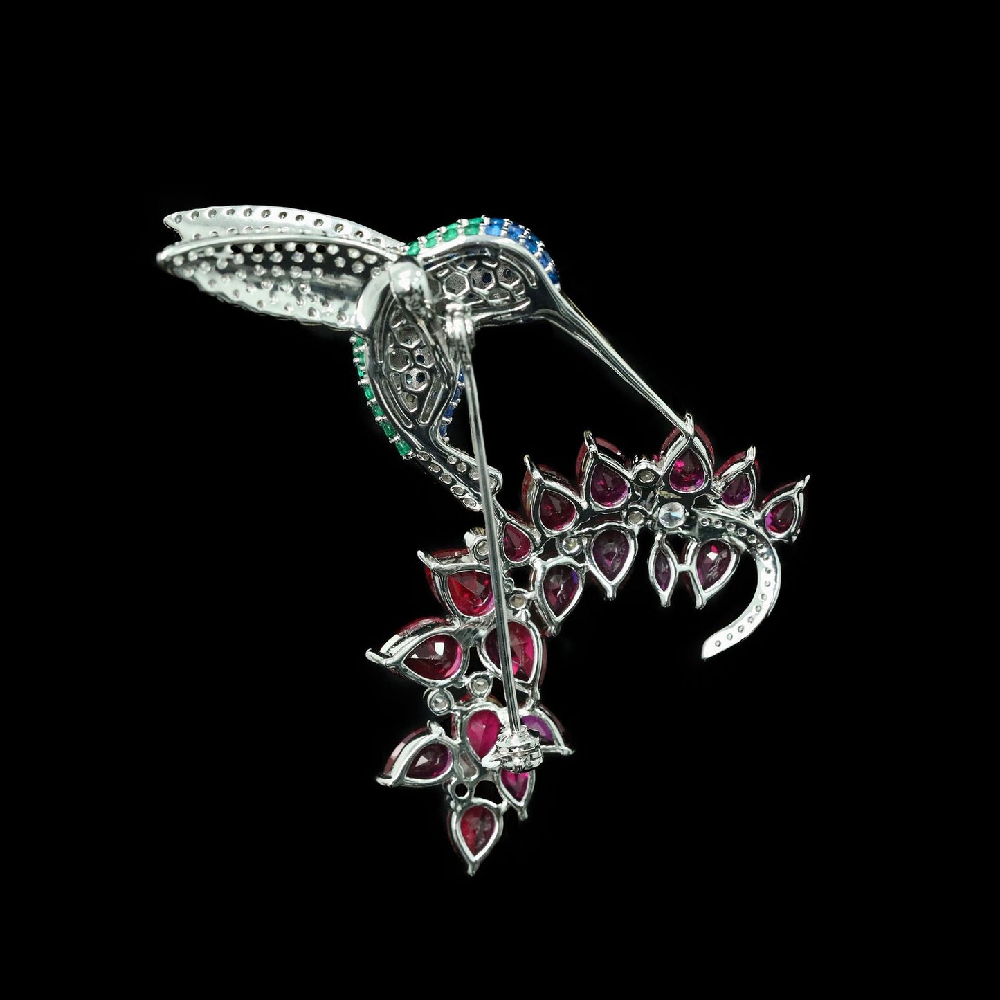 Animal High Bead Hummingbird Ruby and Diamond Brooch