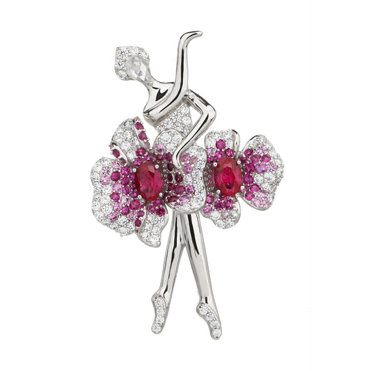 Dancing Girl Diamond Brooch Red Necklace Pendant Dual Purpose Corsage