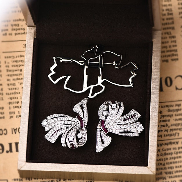 Pair Clip Double Clip Bow Removable Vintage Brooch