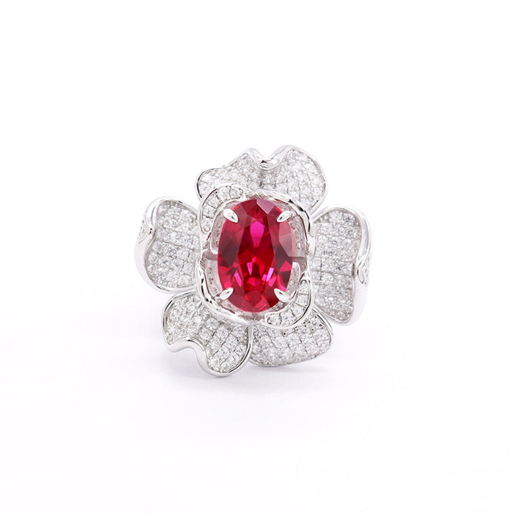 Royal Blue Ruby Flower Ring with Fancy Colors and Diamonds