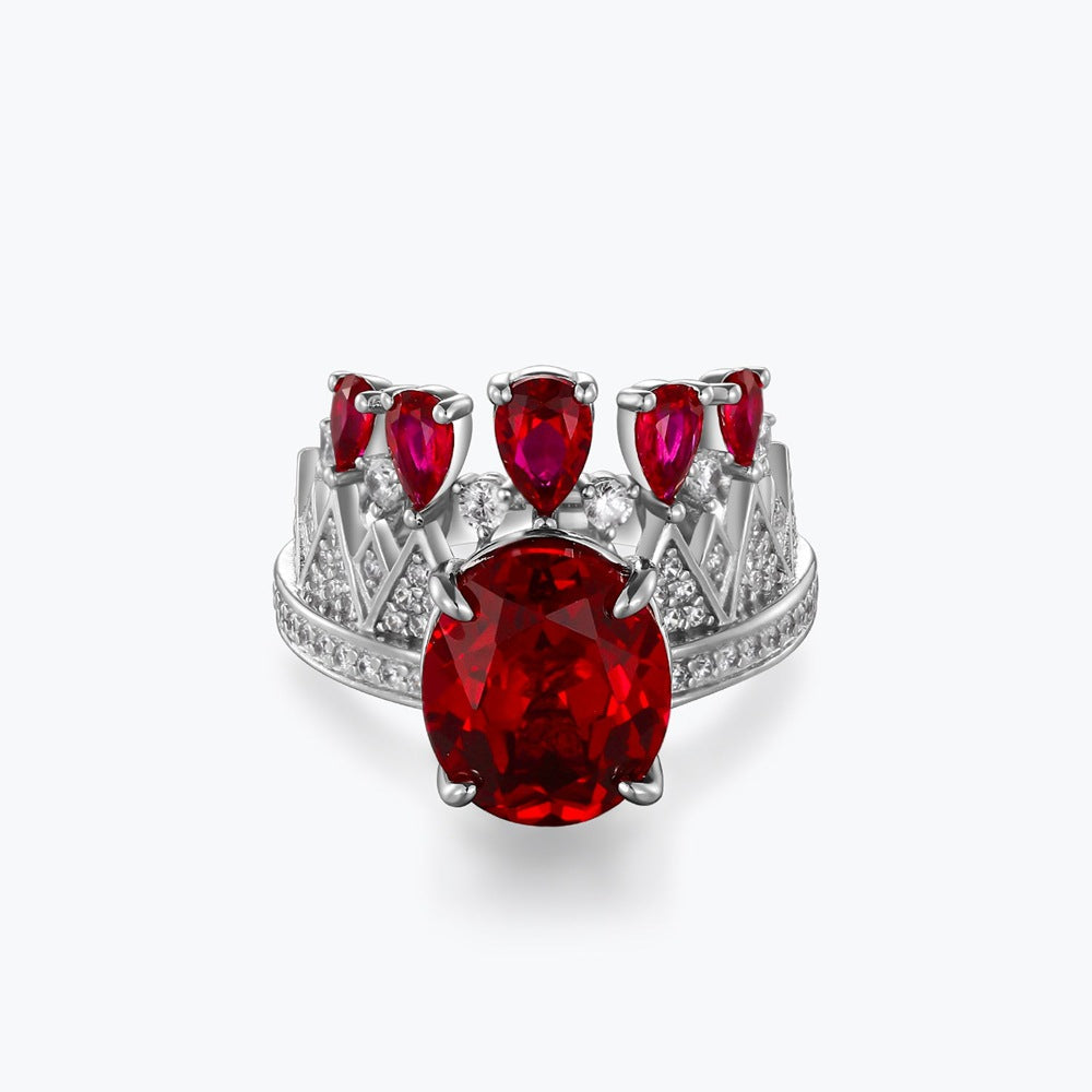 Princess Crown Ring with six red sparkling diamonds