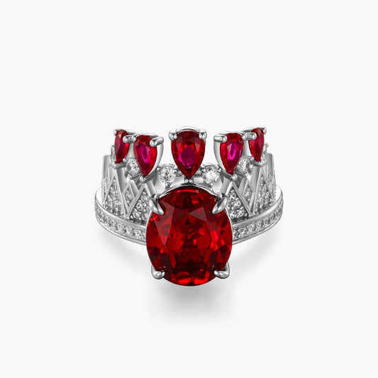 Princess Crown Ring with six red sparkling diamonds